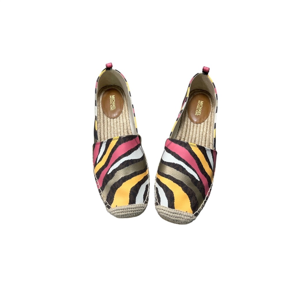 Michael Kors Espadrille Flats Womens 8.5 Multicolor Abstract Slip On Shoes NWOB
